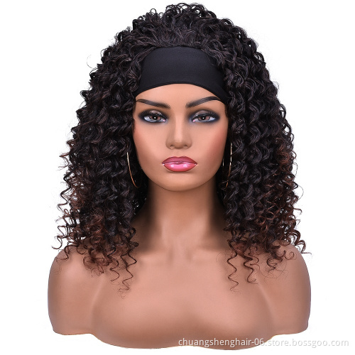 wholesale hair vendors Afro Natural colour short kinky curly synthetic wig for black women headband wigs Heat Resistant Fiber